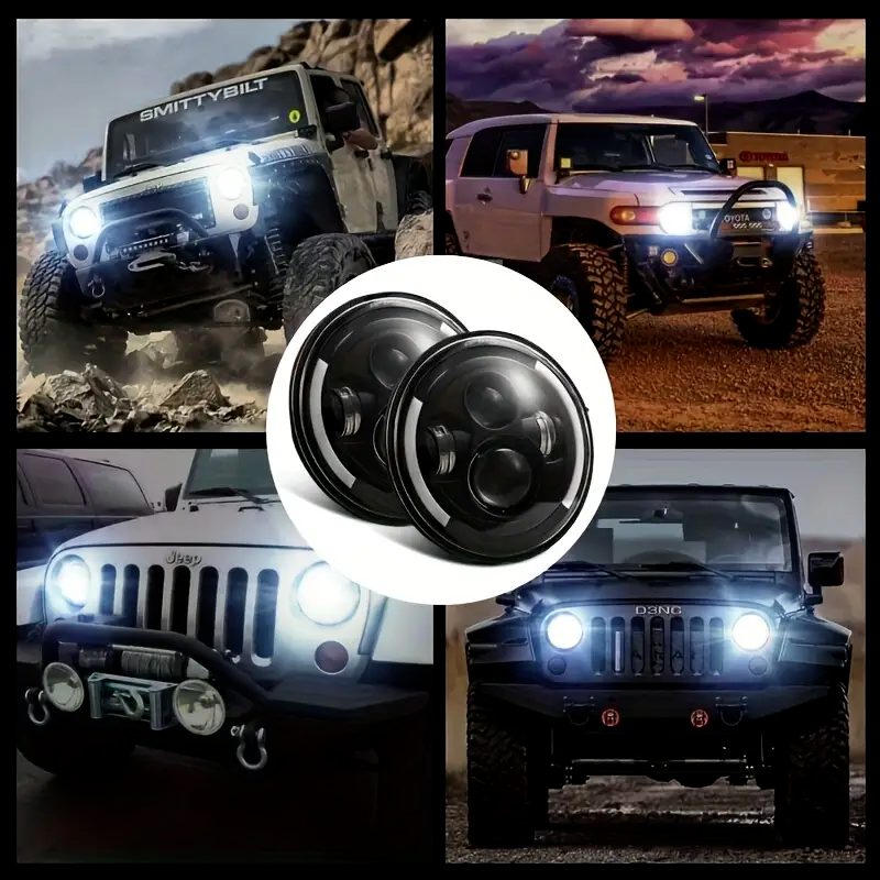 Kit 2 Phares LED Rond 7″ (17,78 cm) – 60 W – Hi/Low H4 – Double faisceau Blanc/Jaune + DRL Halo Ring – Jeep, Harley, BMW, Off-Road